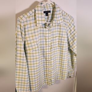 Lands' End Pastel Green, Blue and White Women's Plaid Shirt